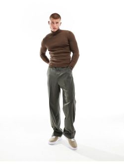muscle fit knit essential ribbed turtle neck sweater in chocolate brown