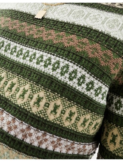 ASOS DESIGN knit sweater with green fairisle print