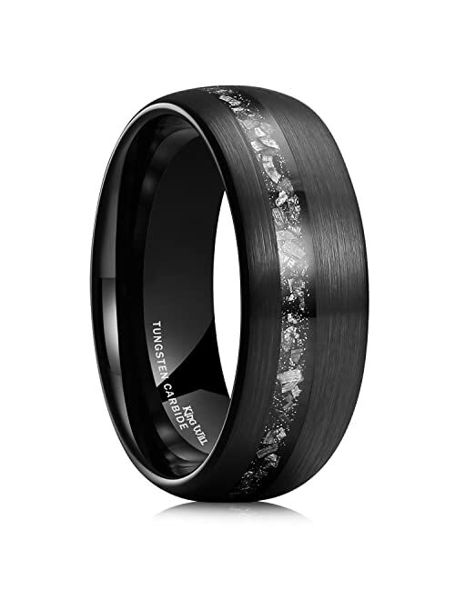 King Will Mens 8mm Gold Black Silver Hammered Tungsten Carbide Wedding Rings Imitated Meteorite Inlay Matte Brushed Tungsten Ring