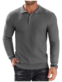 Men's Knit Polo Shirts Long Sleeve Sweater Polo Lightweight Fashion Casual Collared T Shirts