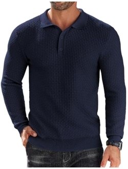 Men's Knit Polo Shirts Long Sleeve Sweater Polo Lightweight Fashion Casual Collared T Shirts