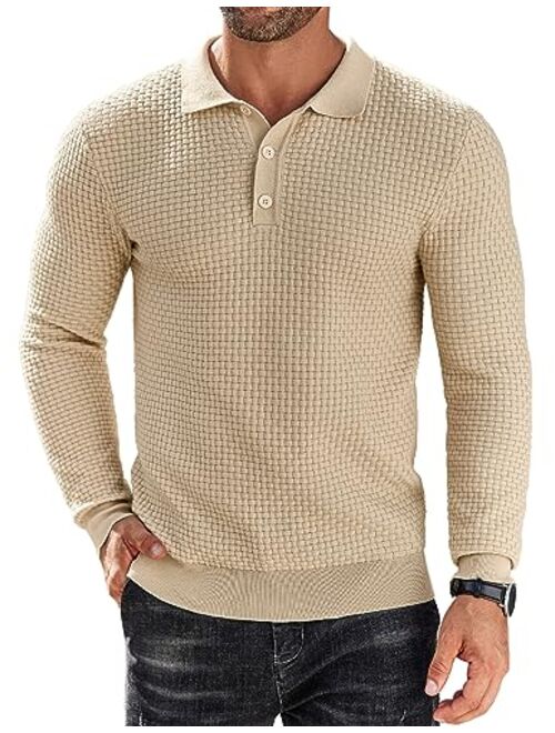 COOFANDY Men's Knit Polo Shirts Long Sleeve Sweater Polo Lightweight Fashion Casual Collared T Shirts
