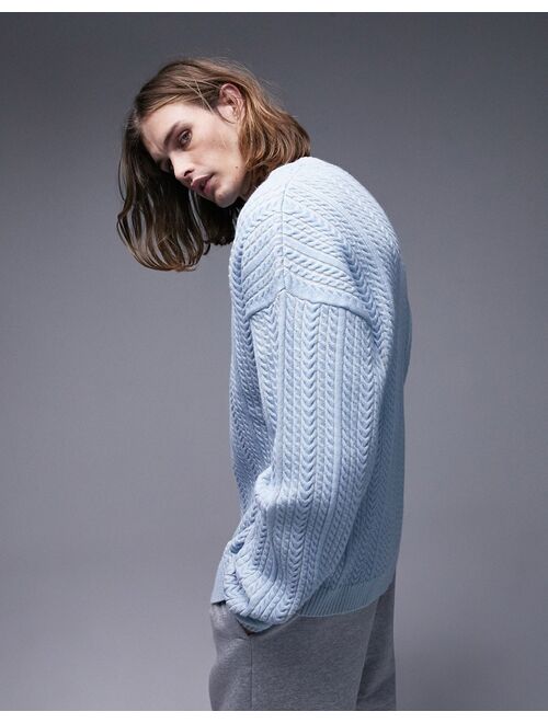 Topman overdye cable sweater in blue