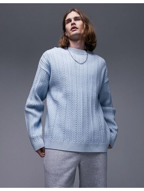 Topman overdye cable sweater in blue