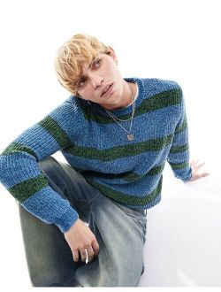 relaxed knit striped chenille crew neck sweater