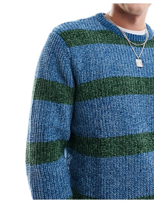 ASOS DESIGN relaxed knit striped chenille crew neck sweater