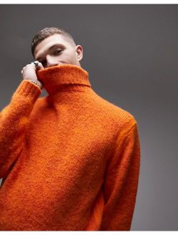 space dye roll neck sweater in orange