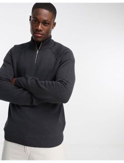 knit midweight cotton 1/4 zip sweater in charcoal