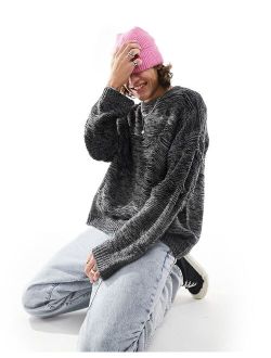 oversized knit laddered sweater in charcoal