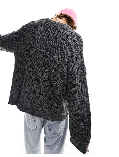ASOS DESIGN oversized knit laddered sweater in charcoal