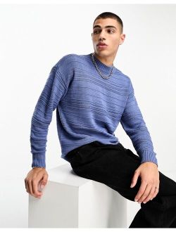 knit textured crewneck sweater in light blue