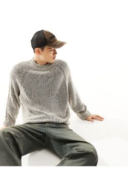 knitted plated crew neck sweater in stone