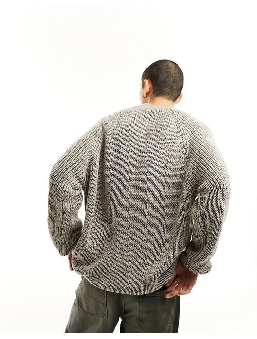 COLLUSION knitted plated crew neck sweater in stone