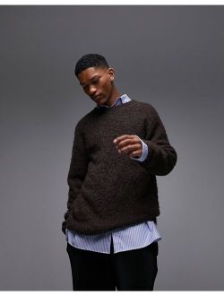 boucle crew sweater in brown