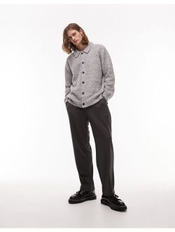boucle button up knitwear in gray