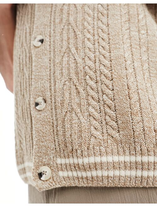 ASOS DESIGN oversized cable knit sleeveless cricket cardigan tank in tan