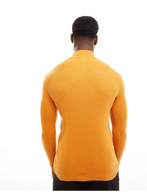 ASOS DESIGN muscle fit knitted essential 1/4 zip sweater in orange