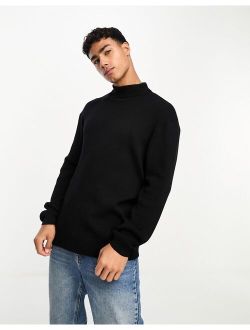 oversized knit essential ribbed turtle neck sweater in black