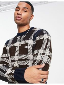 Originals oversized check sweater in navy & brown