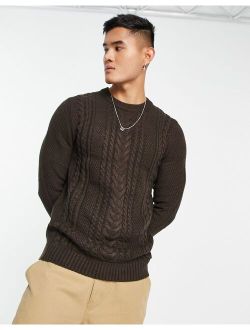 Originals chunky cable knit sweater in chocolate
