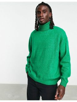 fluffy knit turtle neck sweater in bright green