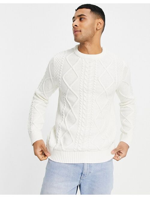 Jack & Jones Premium cable knit sweater in brown