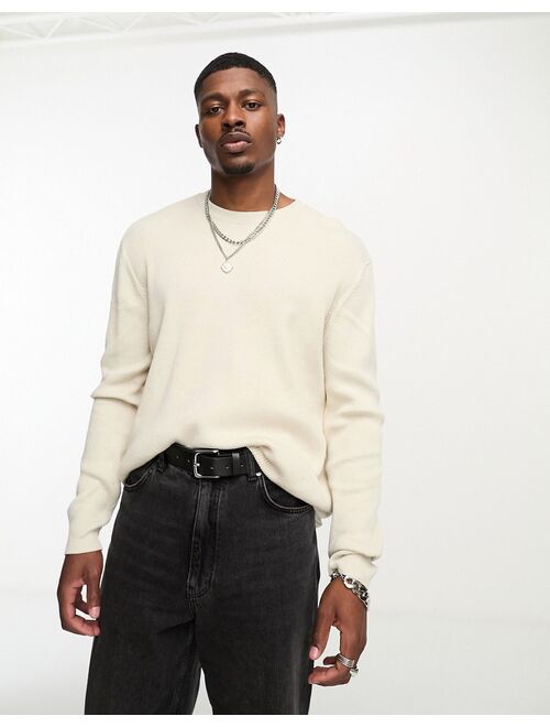 ASOS DESIGN oversized knit essential ribbed crew neck sweater in stone