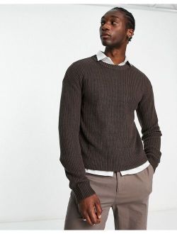 ADPT oversized ribbed sweater in chocolate