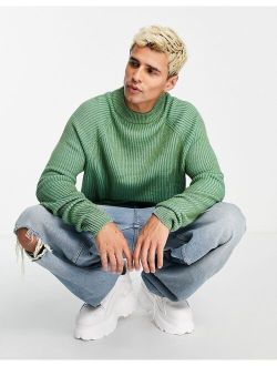 knitted ribbed sweater with raglan sleeve in sage