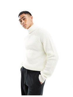 fisherman roll neck sweater in white