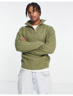 heavy cable relaxed fit knit sweater in light khaki