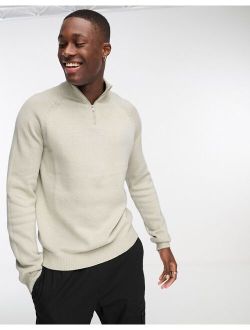 knit midweight cotton 1/4 zip sweater in light gray