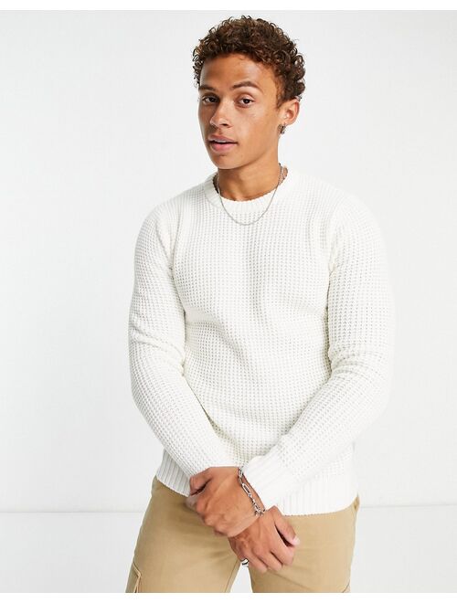 Jack & Jones Essentials chunky knit sweater in white