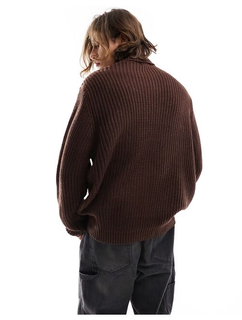 ASOS DESIGN oversized fisherman rib roll neck sweater in brown