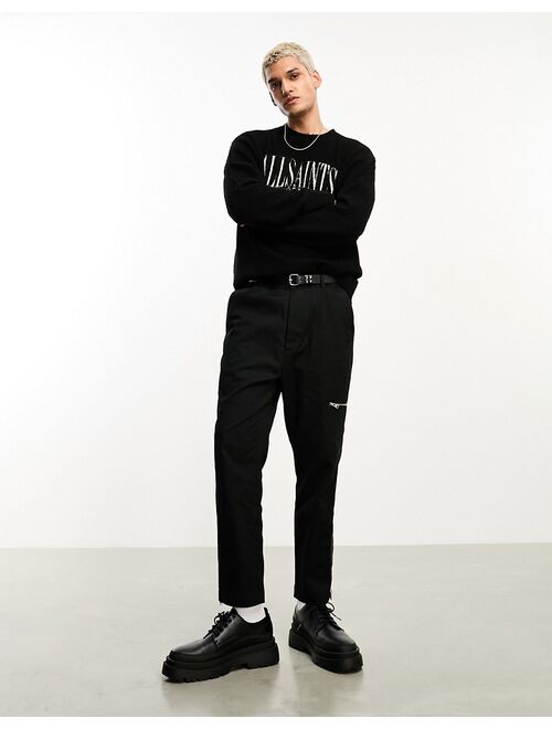 AllSaints x ASOS exclusive Paxton logo sweater in black