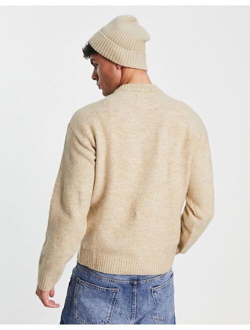 Jack & Jones Originals wool mix crew neck sweater in beige