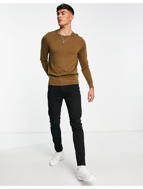Calvin Klein superior wool knit sweater in brown