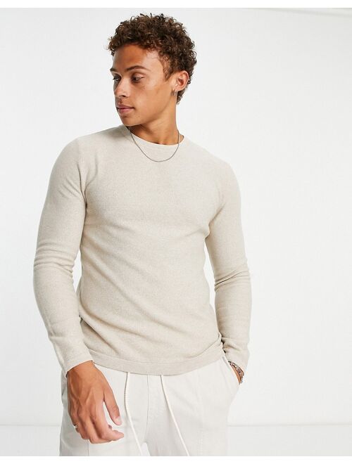 Jack & Jones Essentials textured knit sweater in beige