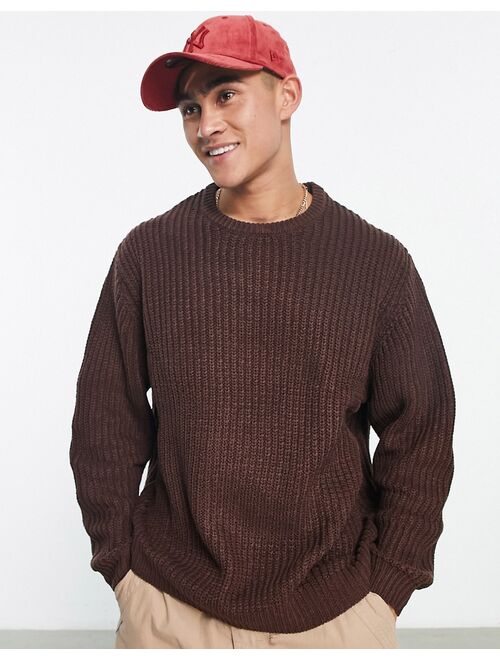 ASOS DESIGN knitted oversized fisherman rib sweater in brown