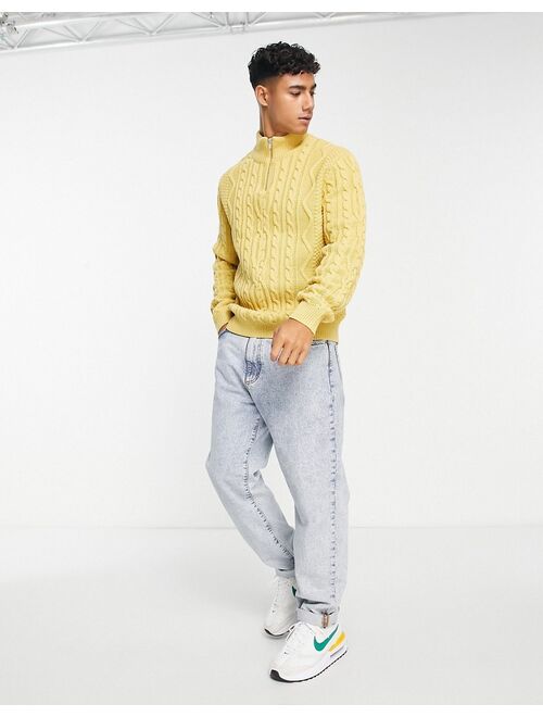 ASOS DESIGN cable knit half zip sweater in mustard
