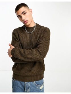 knitted crewneck sweater in brown