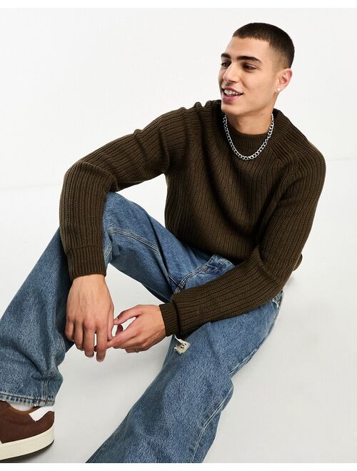 COLLUSION knitted crewneck sweater in brown