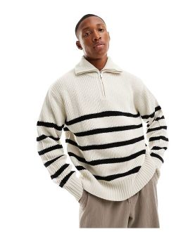 1/4 zip knitted sweater in white