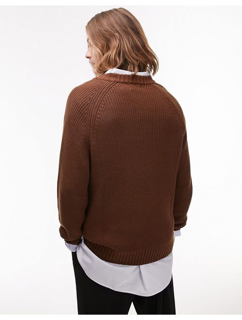 Topman fisherman sweater in brown