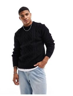 cable crew sweater in black