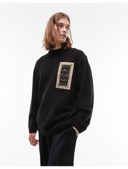 paisley embroidery sweater in black