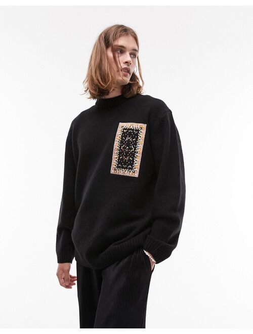 Topman paisley embroidery sweater in black