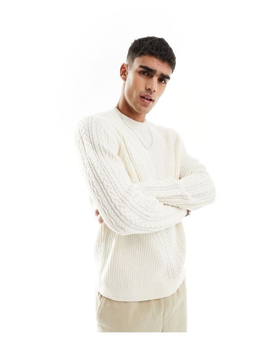 ASOS DESIGN knit sweater with spliced cable detailing in cream