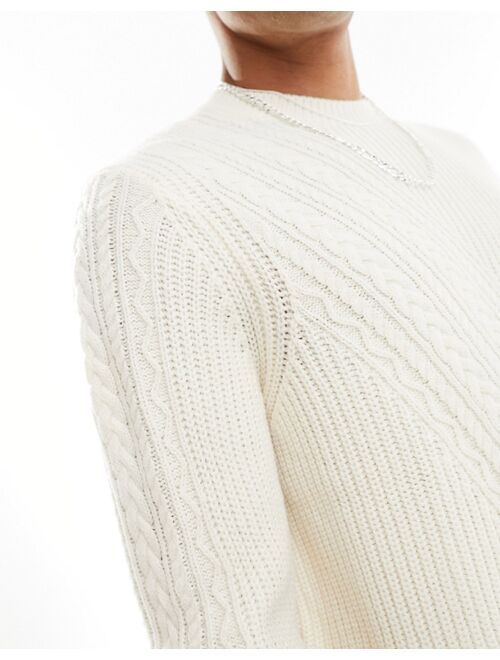 ASOS DESIGN knit sweater with spliced cable detailing in cream
