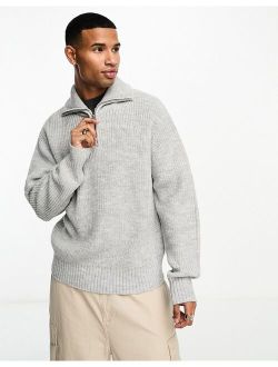 1/4 zip knit sweater in gray